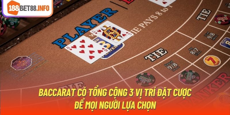 Baccarat có tổng cộng 3 vị trí đặt cược để mọi người lựa chọn